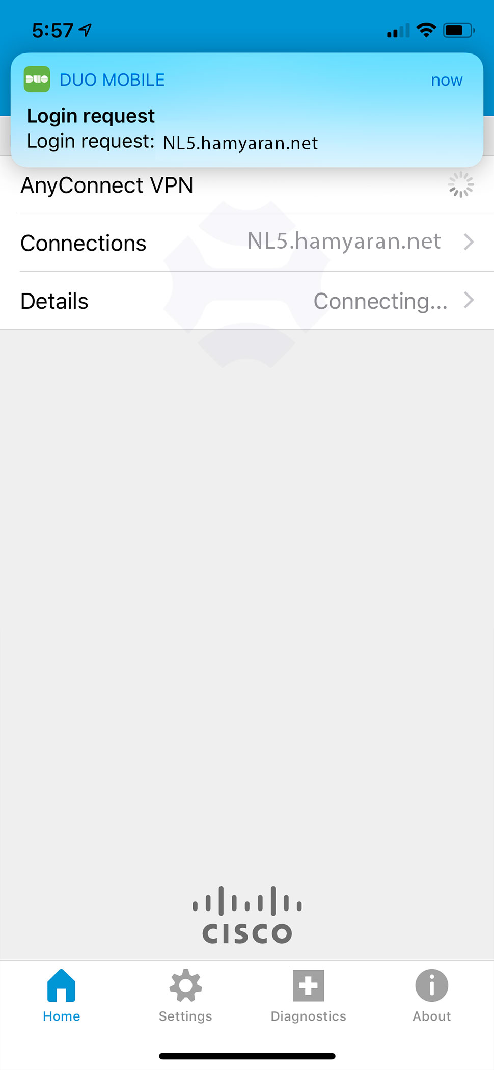 درحال کانکت شدن cisco anyconnect