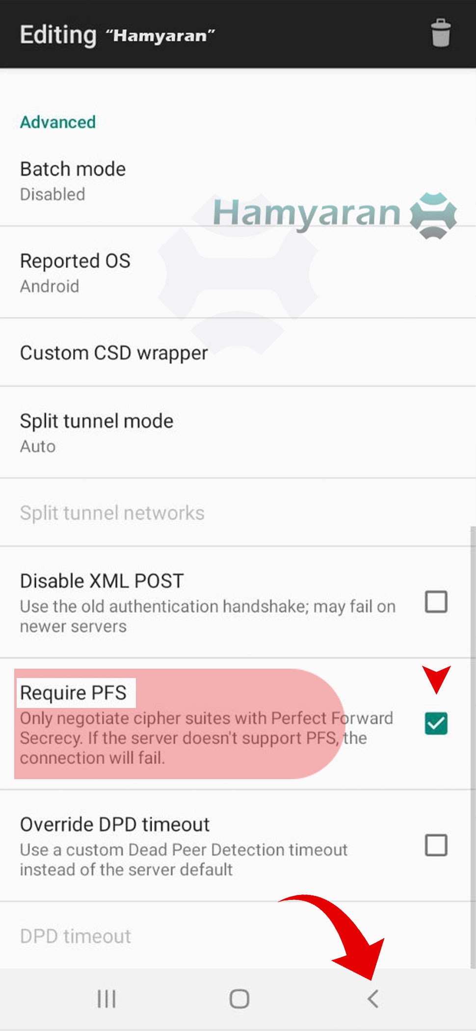 require pfs در openconnect