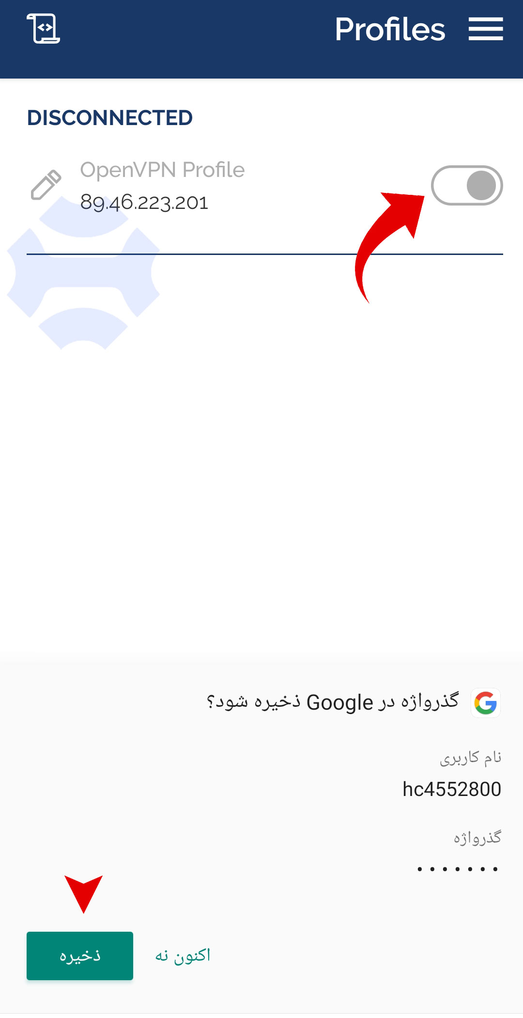 دکمه اتصال سرور openVpn